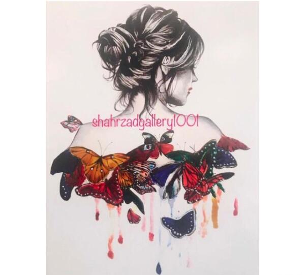 عکس نقاشی دختر پروانه ای