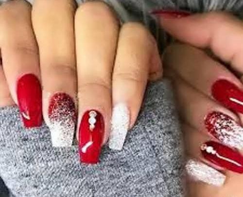 عکس طرح ناخن قرمز سفید