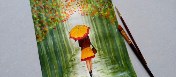 عکس نقاشی دختر چتر به دست