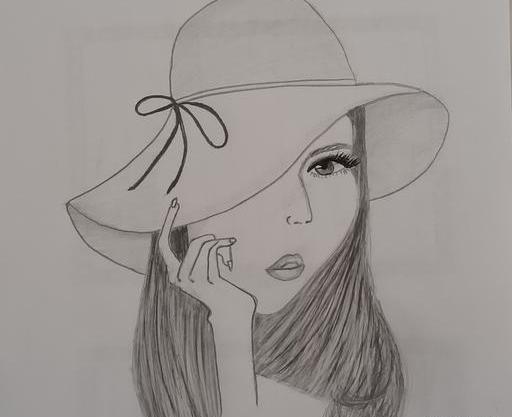 عکس نقاشی دختر با کلاه
