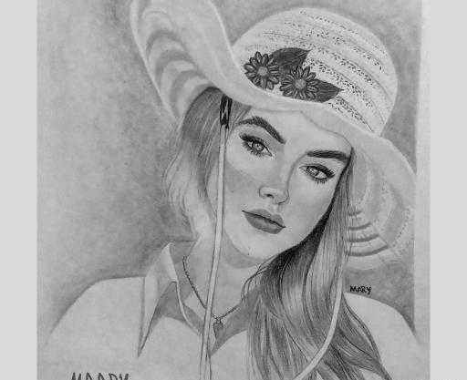 عکس نقاشی دختر با کلاه
