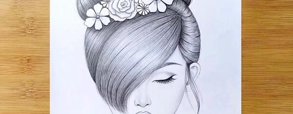 عکس نقاشی دختر مو بافته
