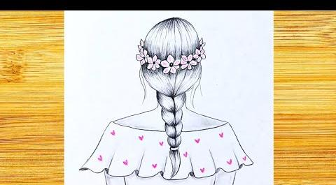 عکس نقاشی دختر مو بافته