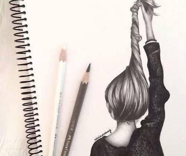 عکس نقاشی دختر مو بافته