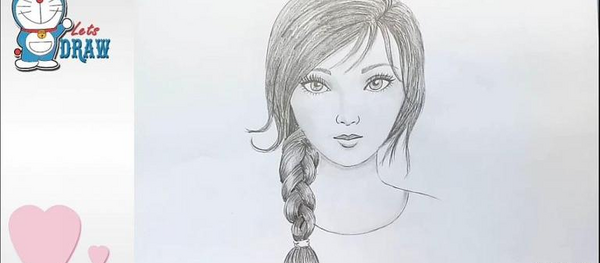 عکس نقاشی دختر مو بافته