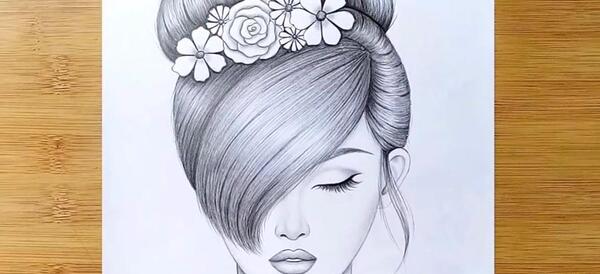 عکس نقاشی دختر مو بسته