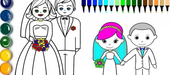 عکس نقاشی ساده لباس عروس