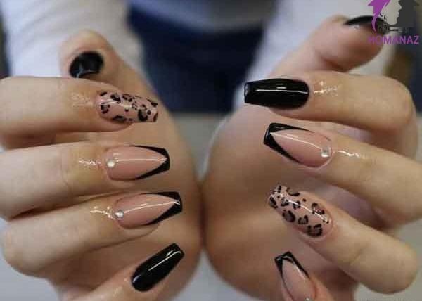 عکس مدل ناخن کاشت سفید مشکی