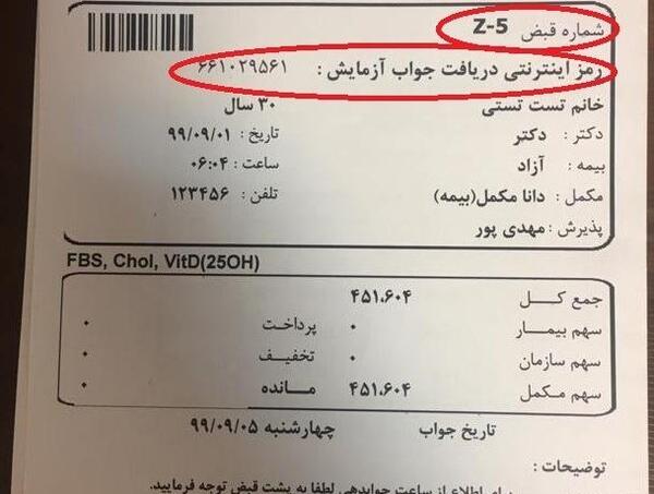 عکس جواب آزمایش کرونا