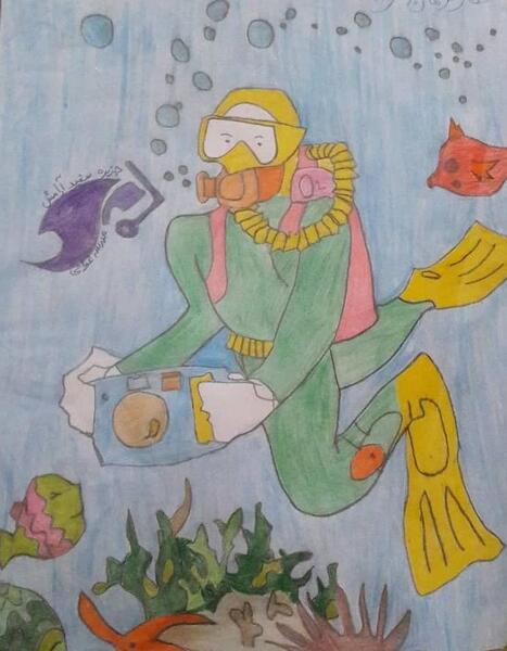 عکس نقاشی ساده غواص