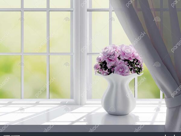 عکس گل طبیعی پشت پنجره