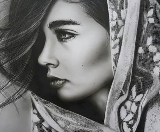 عکس نقاشی سیاه قلم ساده دخترانه