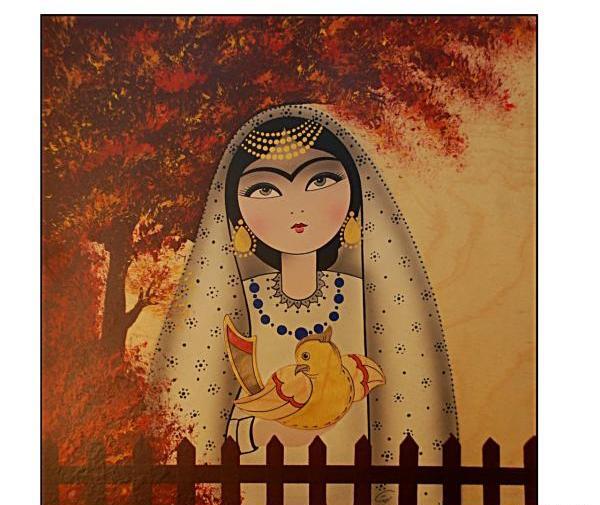 عکس نقاشی روی سفال طرح خاتون