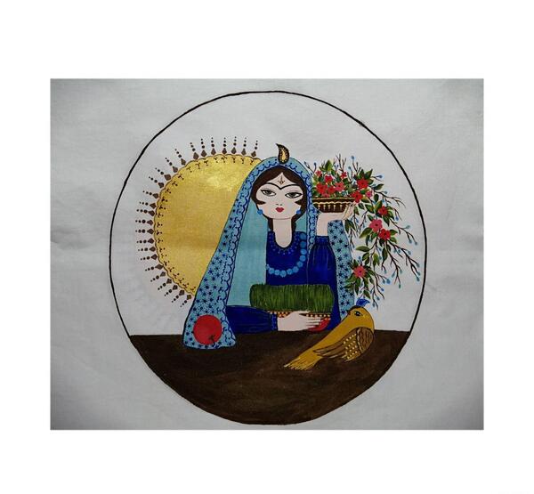 عکس نقاشی روی سفال طرح خاتون