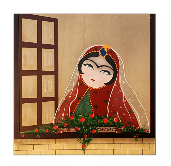 عکس نقاشی روی سفال طرح خاتون