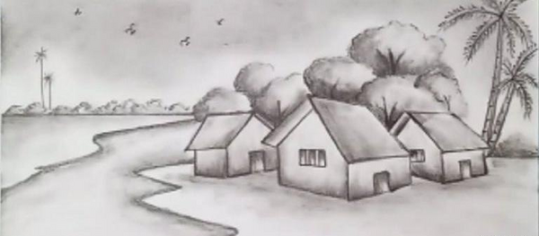 عکس نقاشی سیاه قلم طبیعت ساده