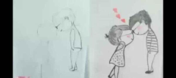 عکس نقاشی ساده دختر و پسر