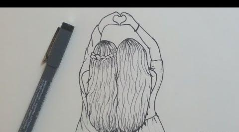 عکس نقاشی سیاه قلم دو دوست