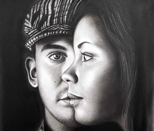 عکس نقاشی سیاه قلم زن و مرد
