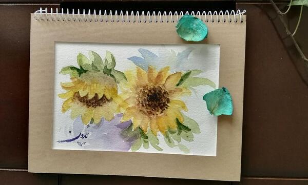 عکس نقاشی گل آفتابگردان با آبرنگ