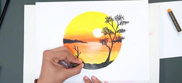 عکس نقاشی ساده غروب خورشید