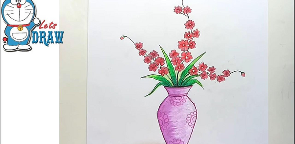 عکس نقاشی گل در گلدان ساده