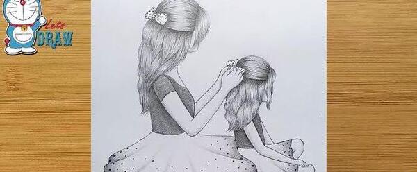 عکس نقاشی سیاه قلم هدیه به مادر