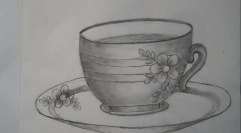 عکس نقاشی سیاه قلم فنجان قهوه