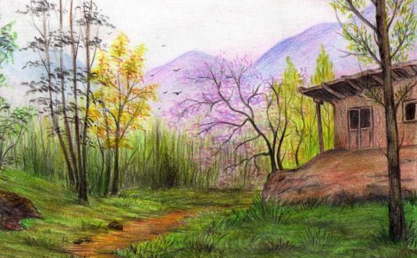 عکس نقاشی مدرن مداد رنگی