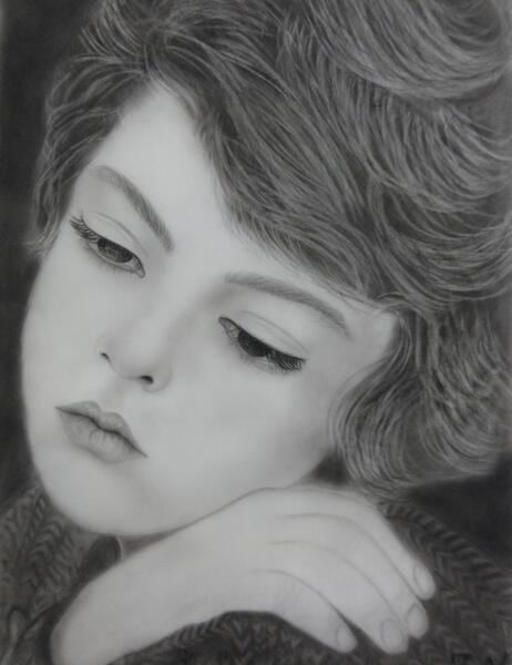 عکس نقاشی سیاه قلم چهره غمگین