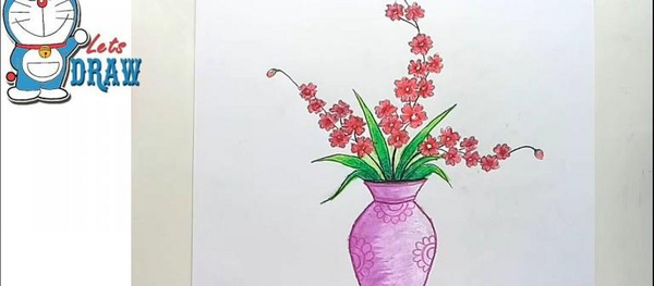 عکس نقاشی گل و گلدان ساده