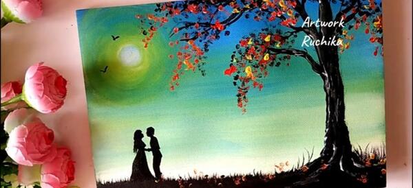 عکس نقاشی رنگ روغن مدرن عاشقانه