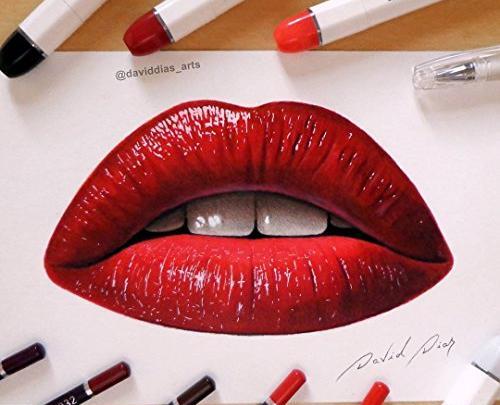 عکس مدل نقاشی لب با مداد رنگی