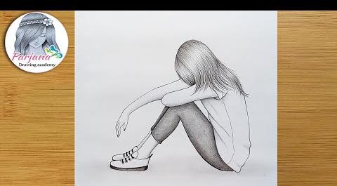 عکس نقاشی دخترانه غمگین ساده