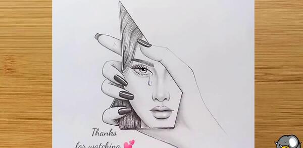 عکس نقاشی دخترانه غمگین ساده