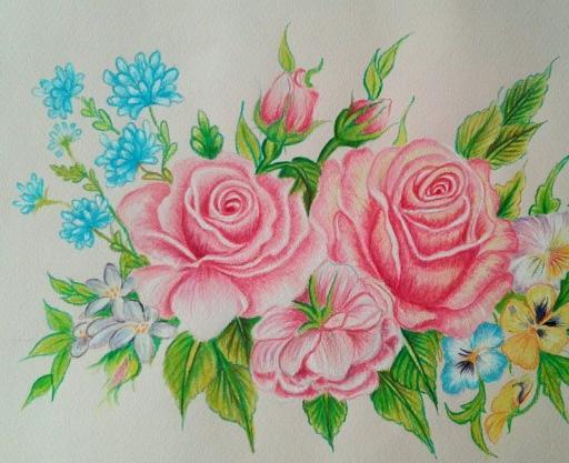 عکس نقاشی گل حرفه ای با مداد رنگی