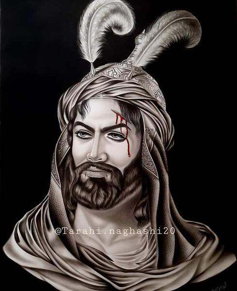 عکس نقاشی سیاه قلم حضرت عباس