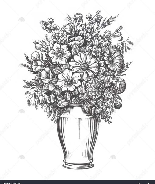 عکس نقاشی گل گلدان