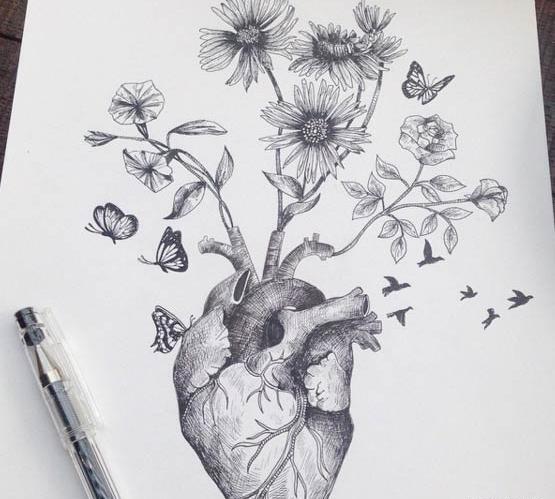 عکس نقاشی سیاه قلم قلب انسان