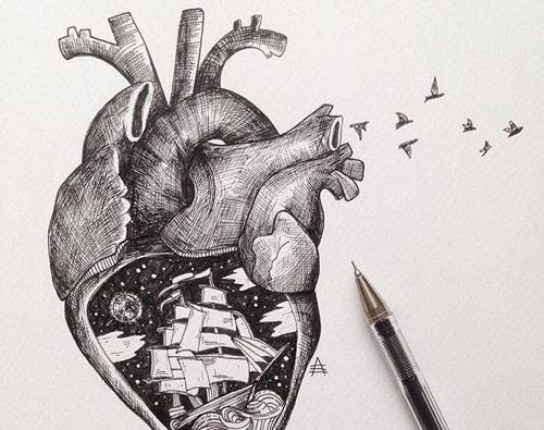 عکس نقاشی سیاه قلم قلب انسان