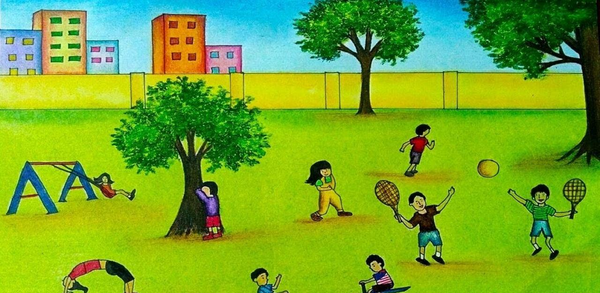 عکس نقاشی کودکانه پارک ساده