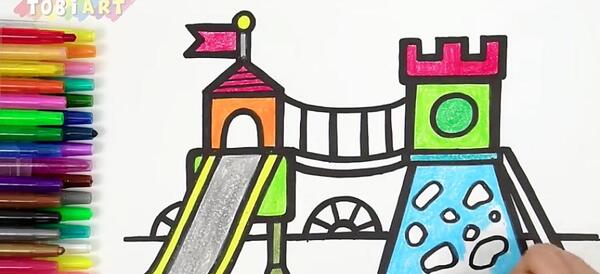 عکس نقاشی کودکانه پارک ساده