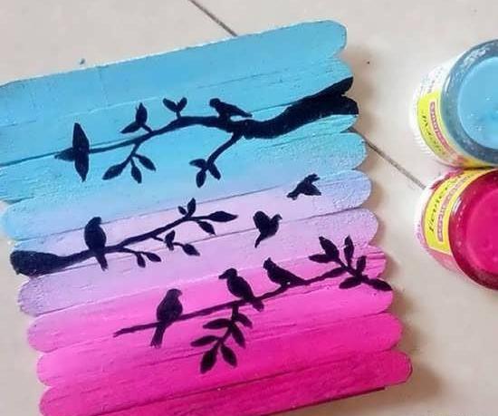 عکس طرح نقاشی روی چوب بستنی ساده