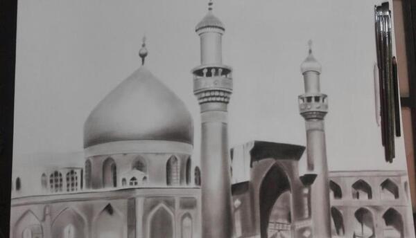 عکس نقاشی سیاه قلم حرم امام حسین