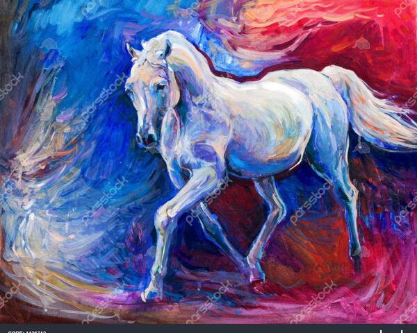 عکس طرح نقاشی اسب روی بوم