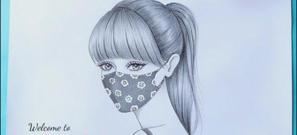 عکس نقاشی سیاه قلم فانتزی دخترانه ساده