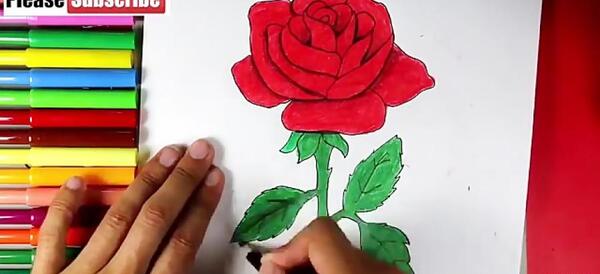 عکس نقاشی گل رز قرمز