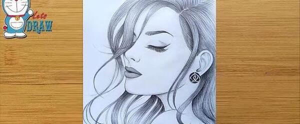 عکس نقاشی سیاه قلم نیم رخ دختر
