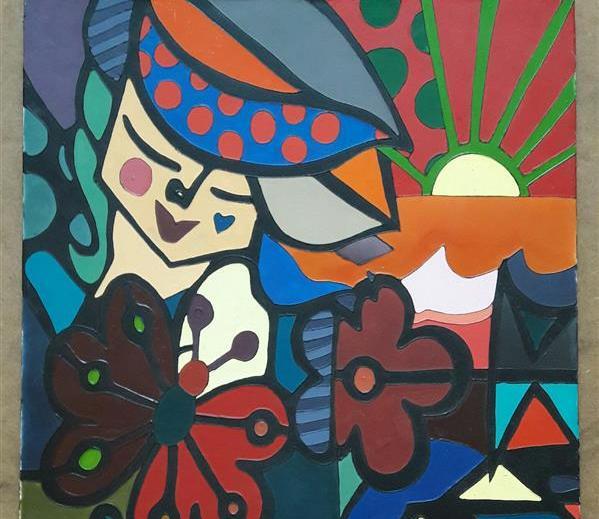 عکس طرح نقاشی کودکانه روی بوم