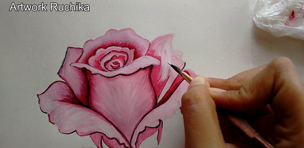عکس نقاشی گل رز صورتی
